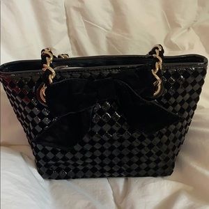 Kate Spade Mini Coal Black Velvet Weave Bag